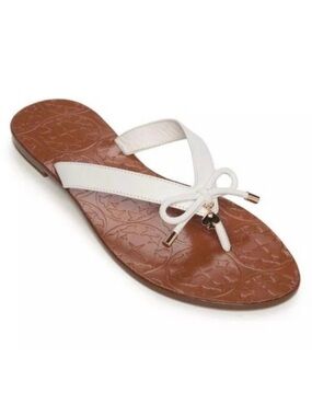 Kate Spade Charles Flip Flops Flat Sandals Vacchetta Thongs White Leather Sz 8